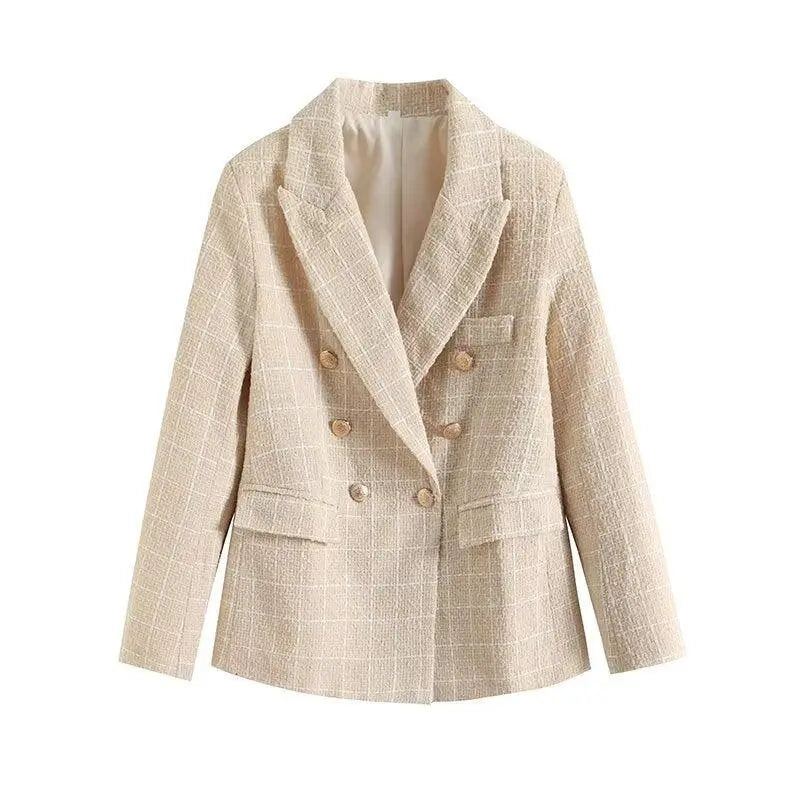 Eleganter Doppelreihiger Tweed Blazer Für Frauen Mivona