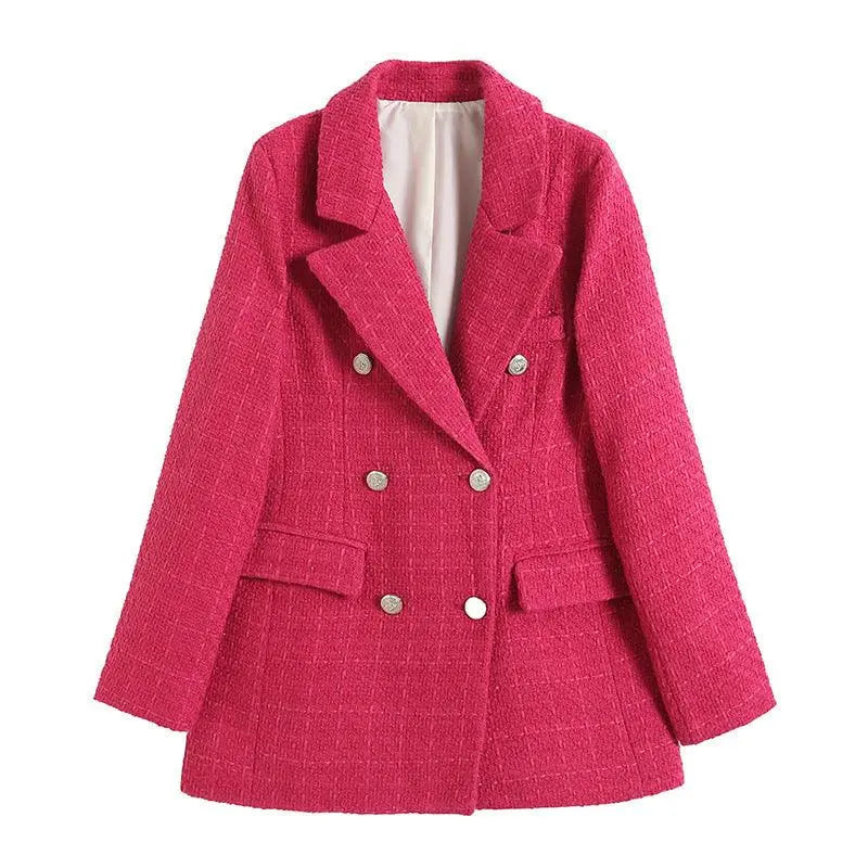 Eleganter Doppelreihiger Tweed Blazer Für Frauen Mivona
