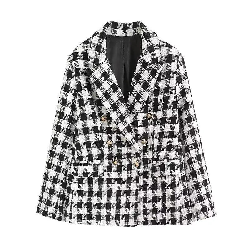 Eleganter Doppelreihiger Tweed Blazer Für Frauen Mivona