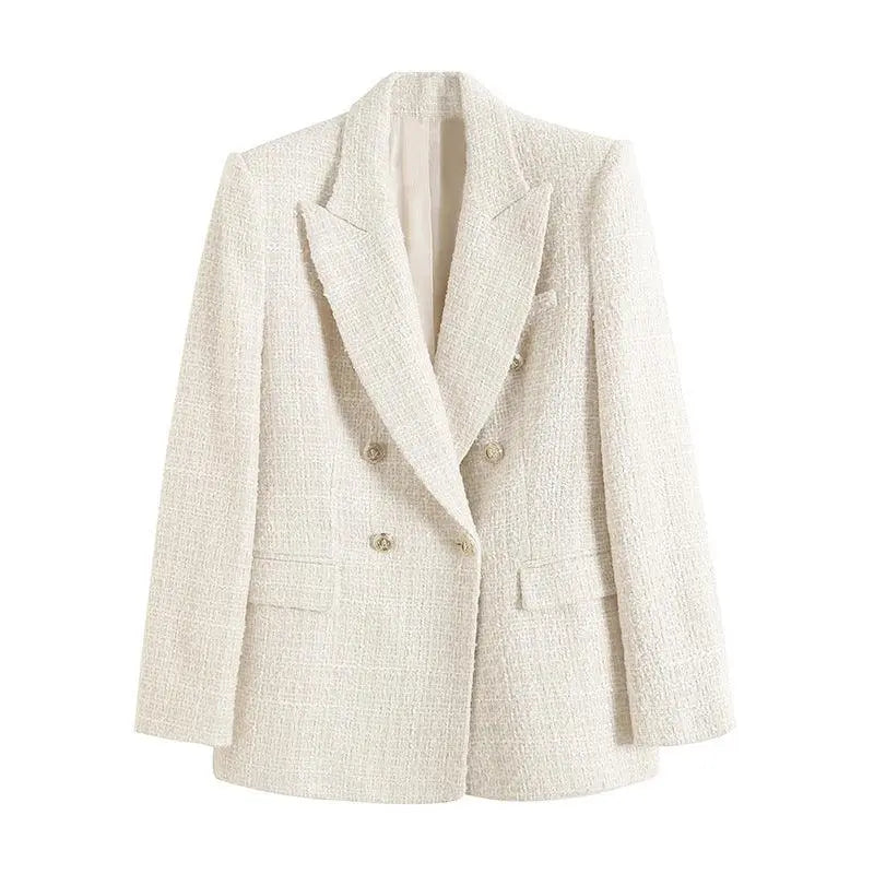 Eleganter Doppelreihiger Tweed Blazer Für Frauen Mivona
