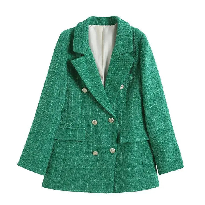 Eleganter Doppelreihiger Tweed Blazer Für Frauen Mivona