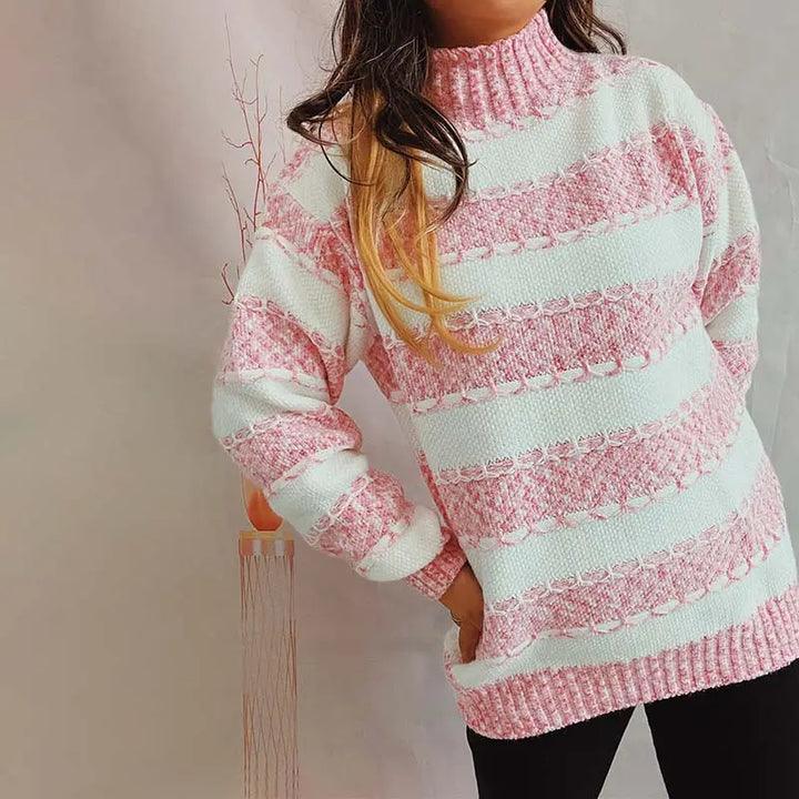 Lockerer gestreifter Strickpullover Für Frauen Mivona