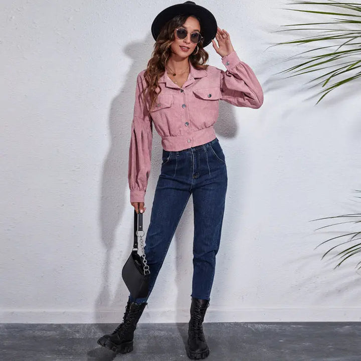 Kurze Cordjacke in Rosa mit Vintage Charme für Frauen Mivona
