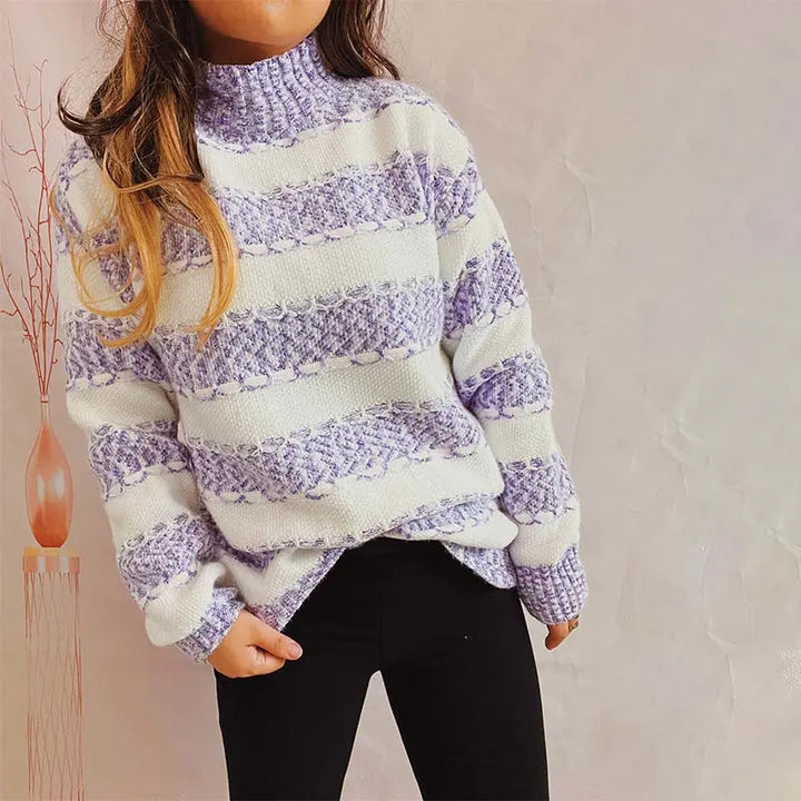 Lockerer gestreifter Strickpullover Für Frauen Mivona