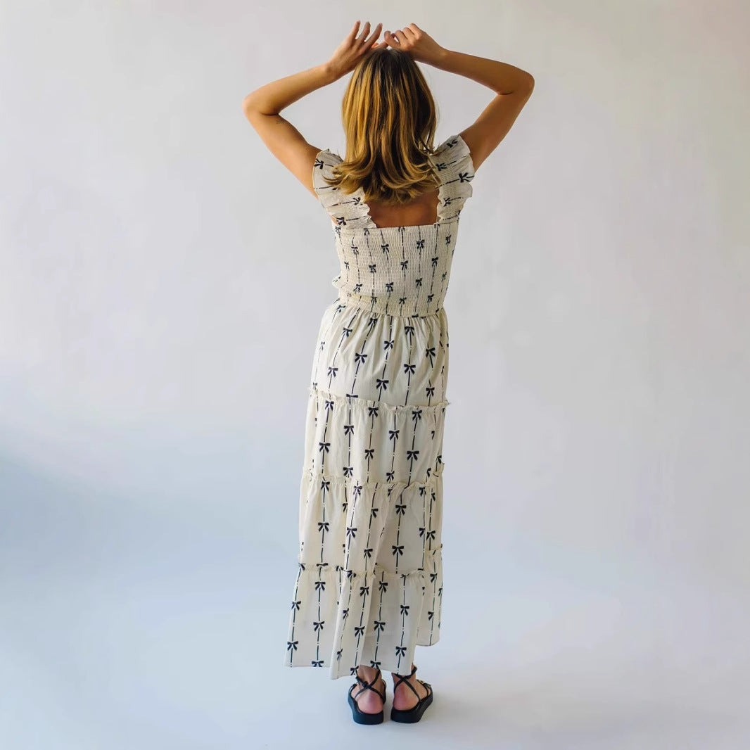 Maxikleid mit Smock Oberteil und Rüschen Trägern für Frauen Mivona