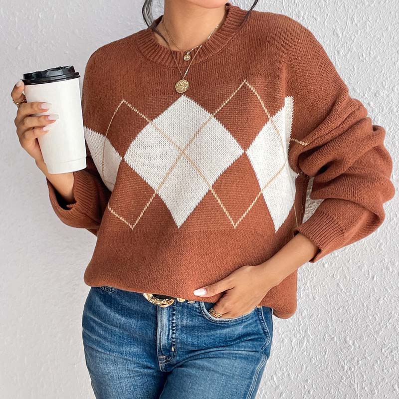 Moderner Strickpullover mit geometrischem Muster Für Frauen Mivona