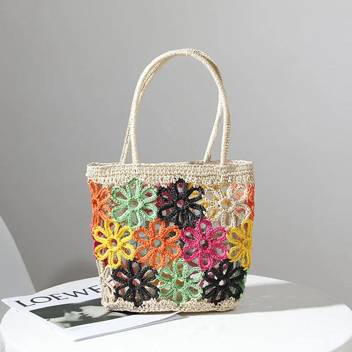 Schultertasche aus Stroh mit Blumenverzierung für Frauen Mivona