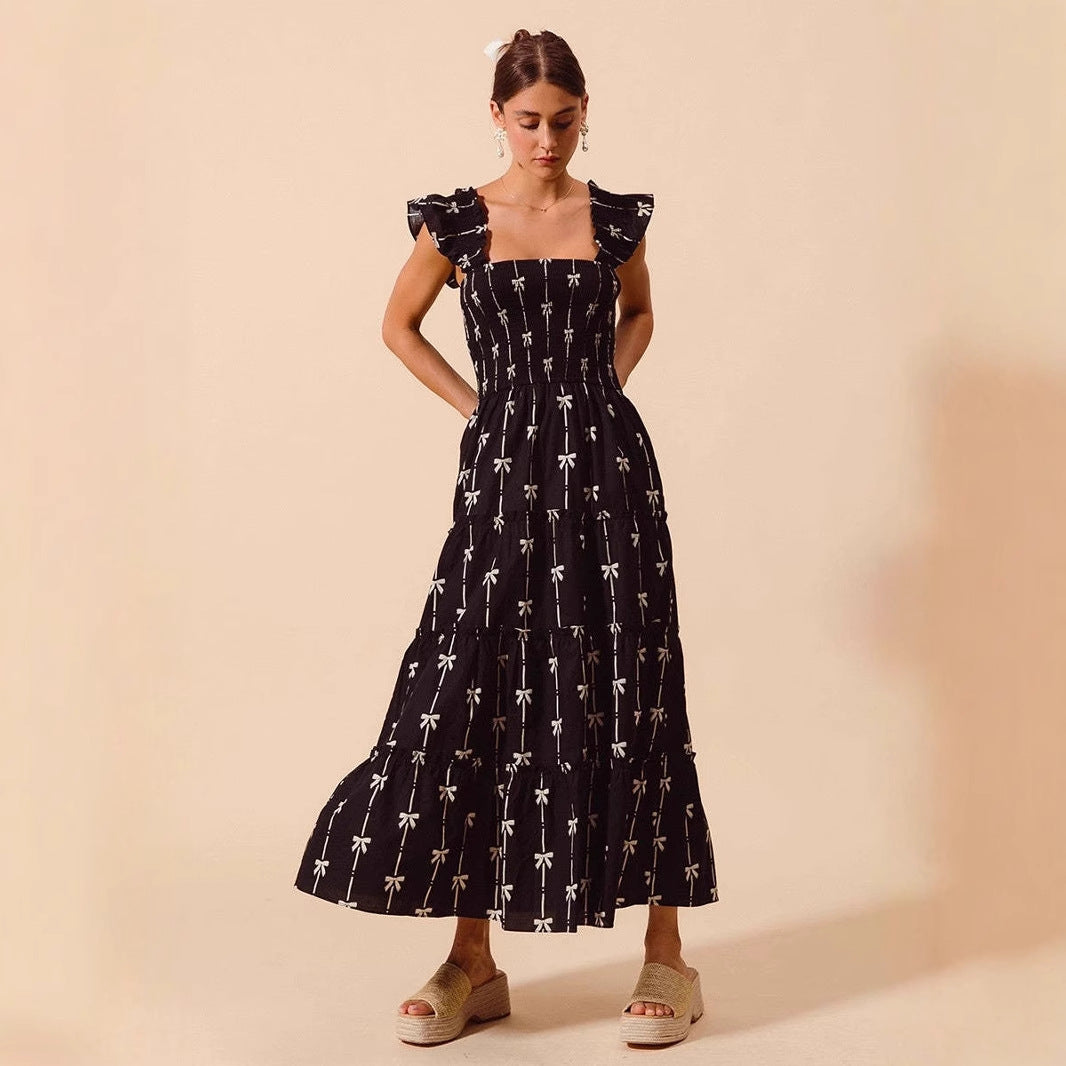 Maxikleid mit Smock Oberteil und Rüschen Trägern für Frauen Mivona
