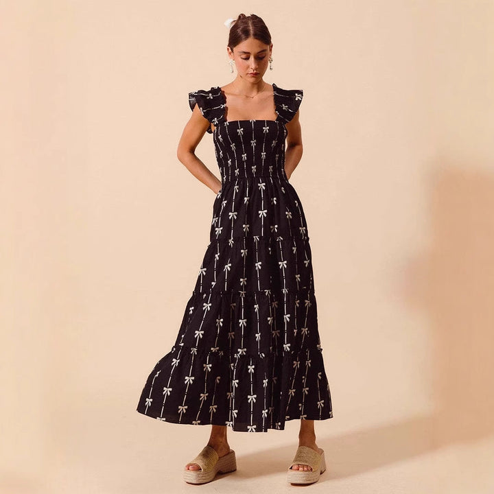 Maxikleid mit Smock Oberteil und Rüschen Trägern für Frauen Mivona