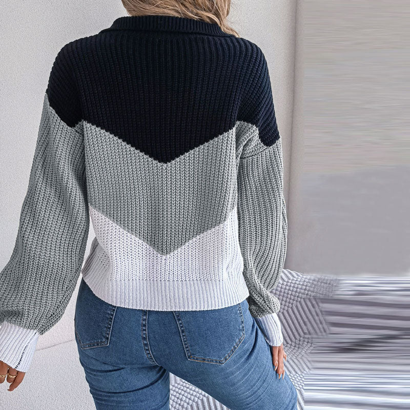 Stylischer Color-Block-V-Ausschnitt-Pullover Für Frauen Mivona