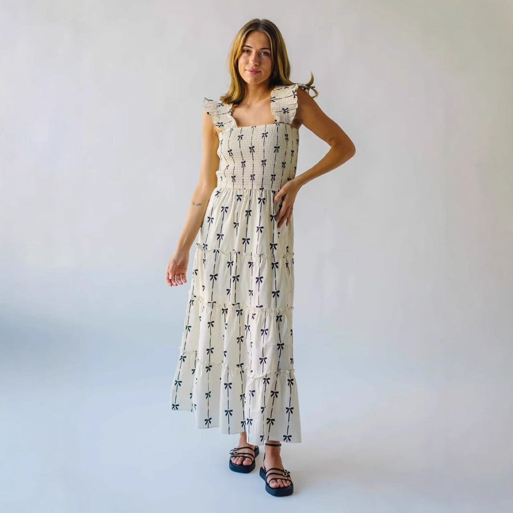 Maxikleid mit Smock Oberteil und Rüschen Trägern für Frauen Mivona