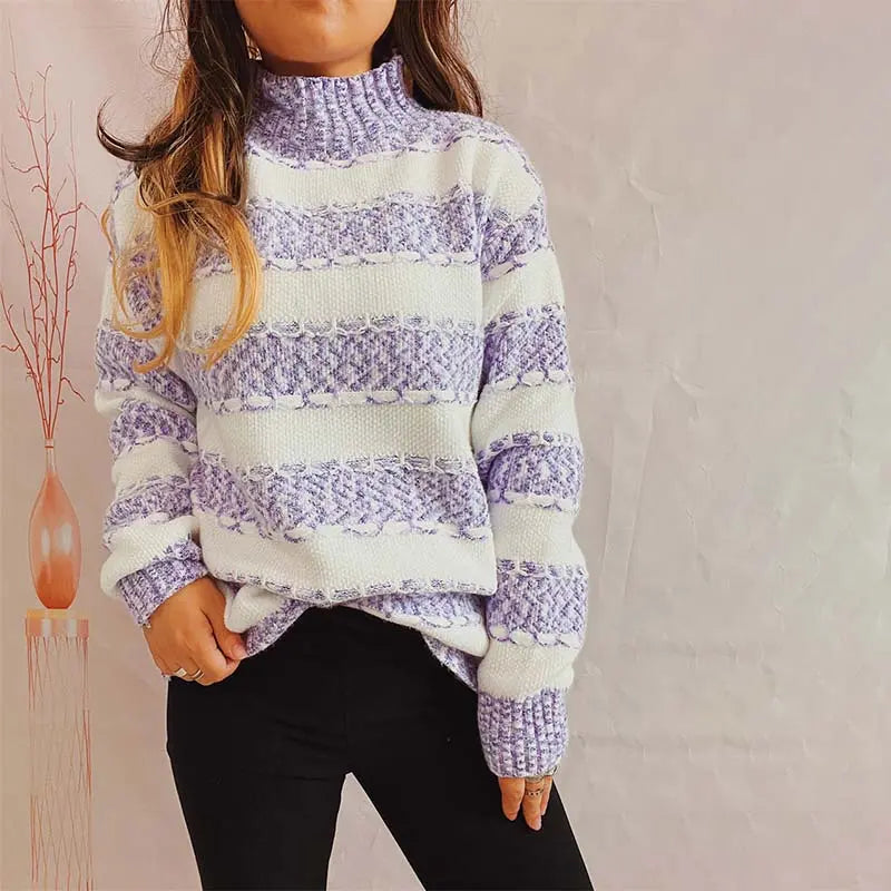 Lockerer gestreifter Strickpullover Für Frauen Mivona