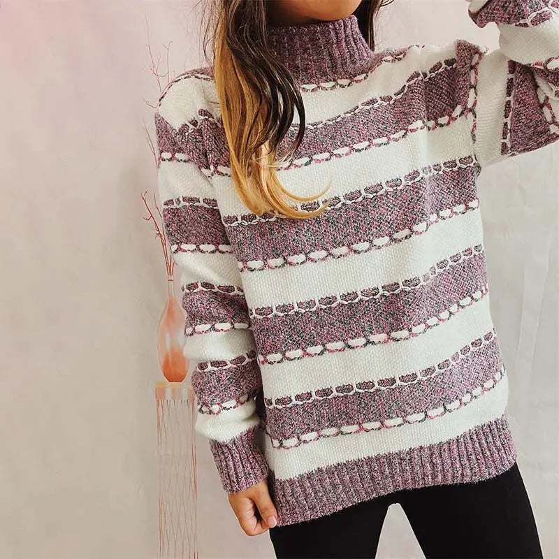 Lockerer gestreifter Strickpullover Für Frauen Mivona