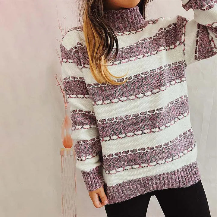 Lockerer gestreifter Strickpullover Für Frauen Mivona