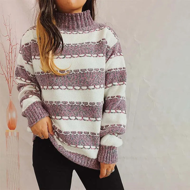 Lockerer gestreifter Strickpullover Für Frauen Mivona