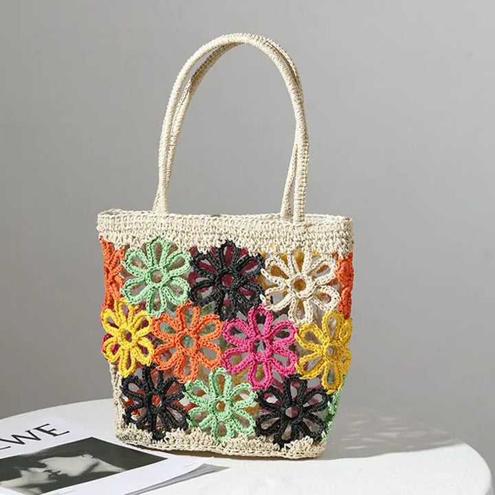Schultertasche aus Stroh mit Blumenverzierung für Frauen Mivona