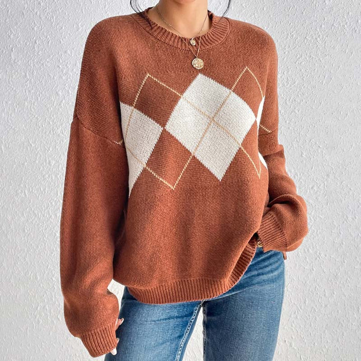 Moderner Strickpullover mit geometrischem Muster Für Frauen Mivona