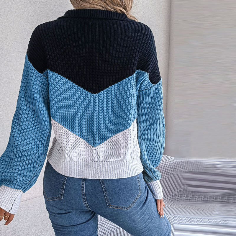 Stylischer Color-Block-V-Ausschnitt-Pullover Für Frauen Mivona