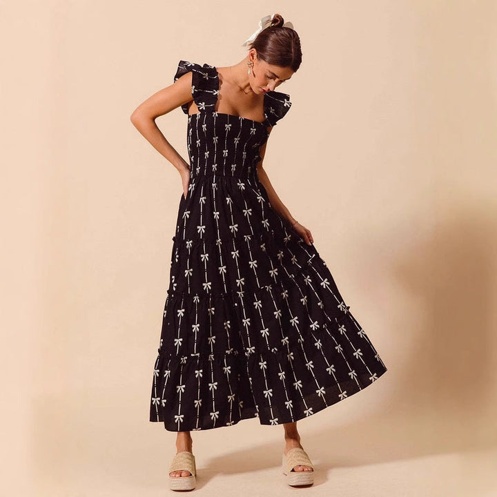 Maxikleid mit Smock Oberteil und Rüschen Trägern für Frauen Mivona