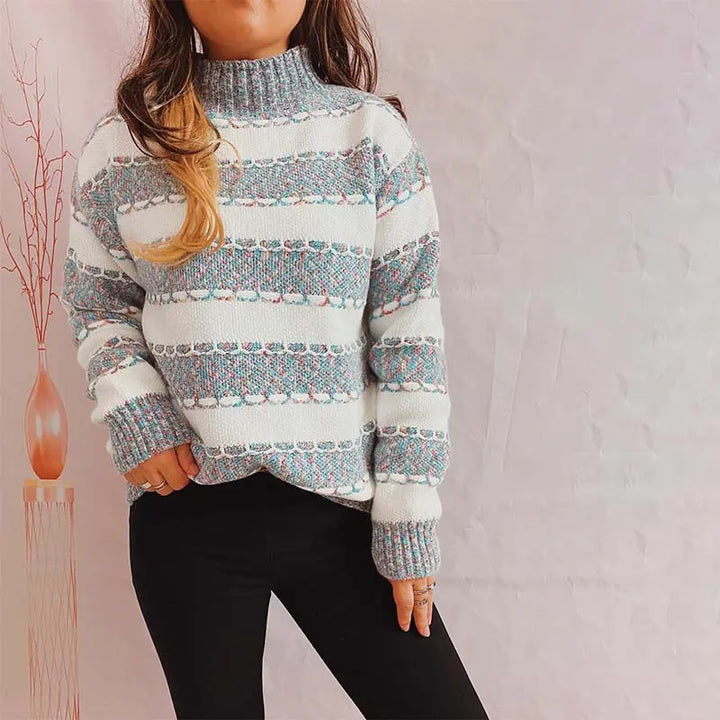Lockerer gestreifter Strickpullover Für Frauen Mivona