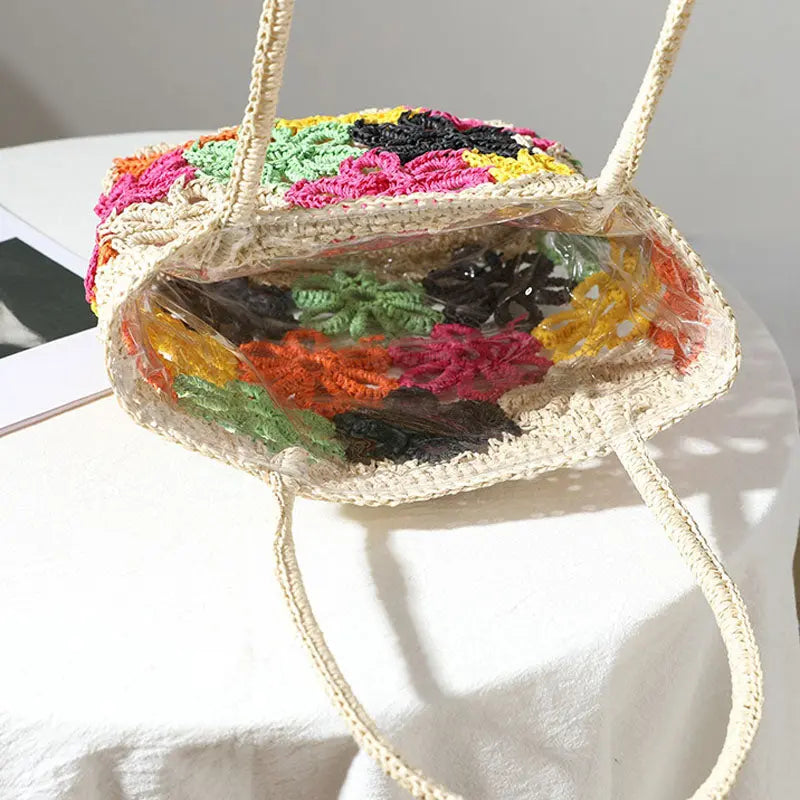 Schultertasche aus Stroh mit Blumenverzierung für Frauen Mivona