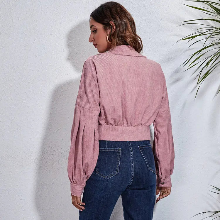 Kurze Cordjacke in Rosa mit Vintage Charme für Frauen Mivona
