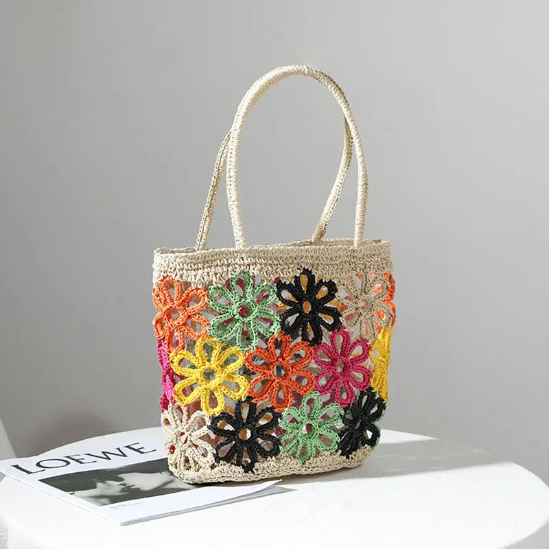 Schultertasche aus Stroh mit Blumenverzierung für Frauen Mivona