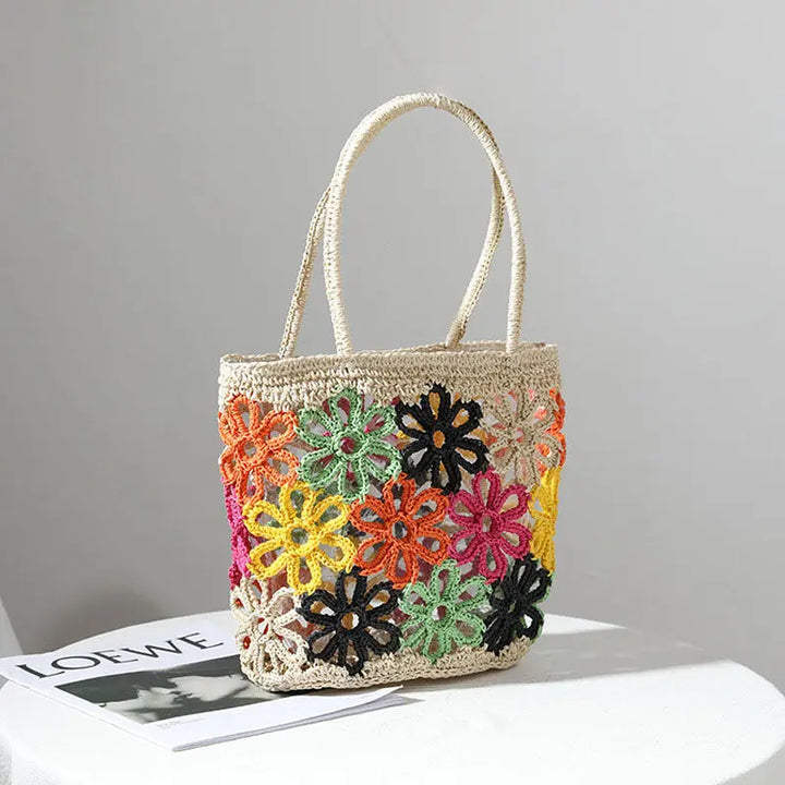 Schultertasche aus Stroh mit Blumenverzierung für Frauen Mivona