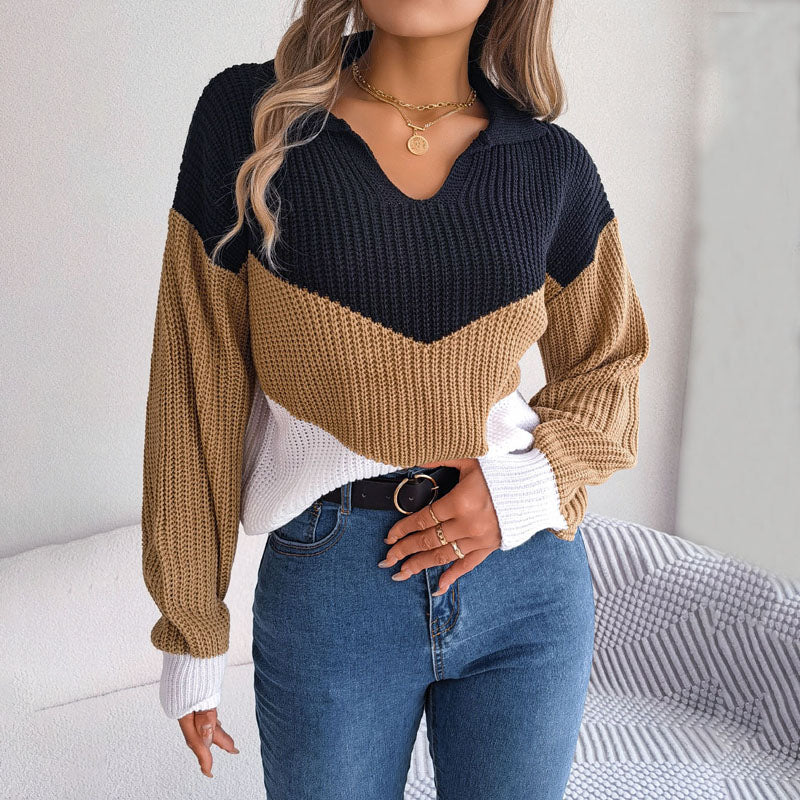 Stylischer Color-Block-V-Ausschnitt-Pullover Für Frauen Mivona