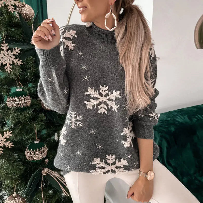 Lässiger Weihnachtspullover mit Schneeflockenmotiv Für Frauen Mivona