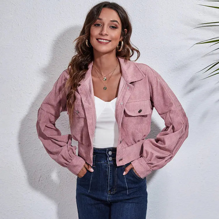 Kurze Cordjacke in Rosa mit Vintage Charme für Frauen Mivona