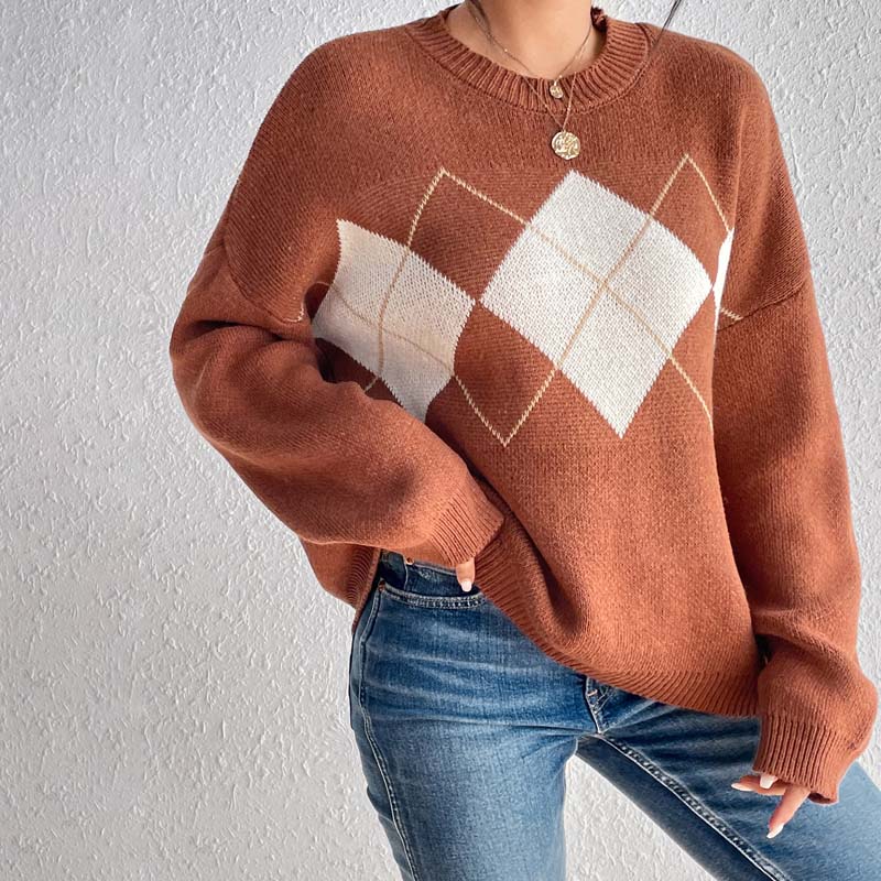 Moderner Strickpullover mit geometrischem Muster Für Frauen Mivona