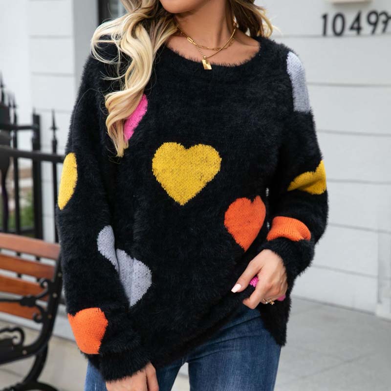 Damen Pullover mit Herzmuster Für Frauen Mivona