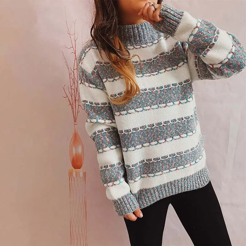 Lockerer gestreifter Strickpullover Für Frauen Mivona