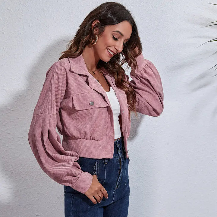 Kurze Cordjacke in Rosa mit Vintage Charme für Frauen Mivona