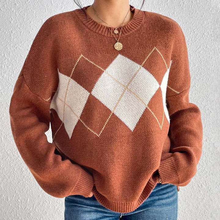 Moderner Strickpullover mit geometrischem Muster Für Frauen Mivona