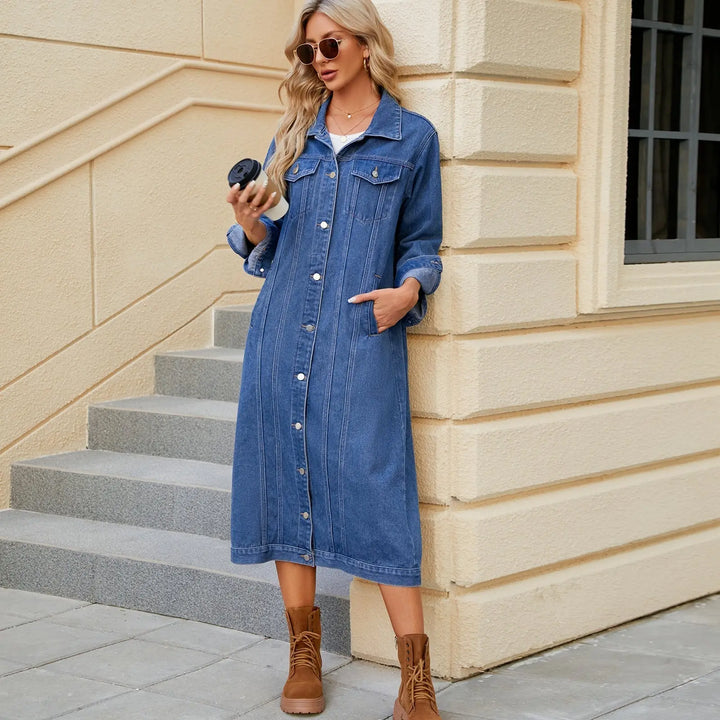 Langer Jeans Duster mit lockerer Passform für Frauen Mivona