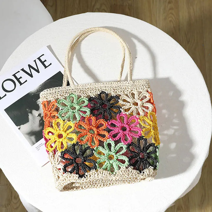 Schultertasche aus Stroh mit Blumenverzierung für Frauen Mivona