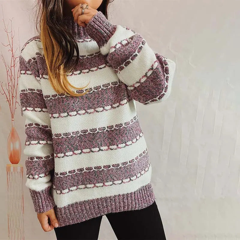 Lockerer gestreifter Strickpullover Für Frauen Mivona