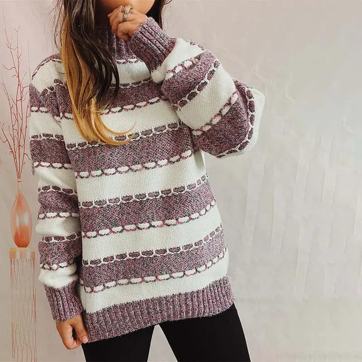 Lockerer gestreifter Strickpullover Für Frauen Mivona