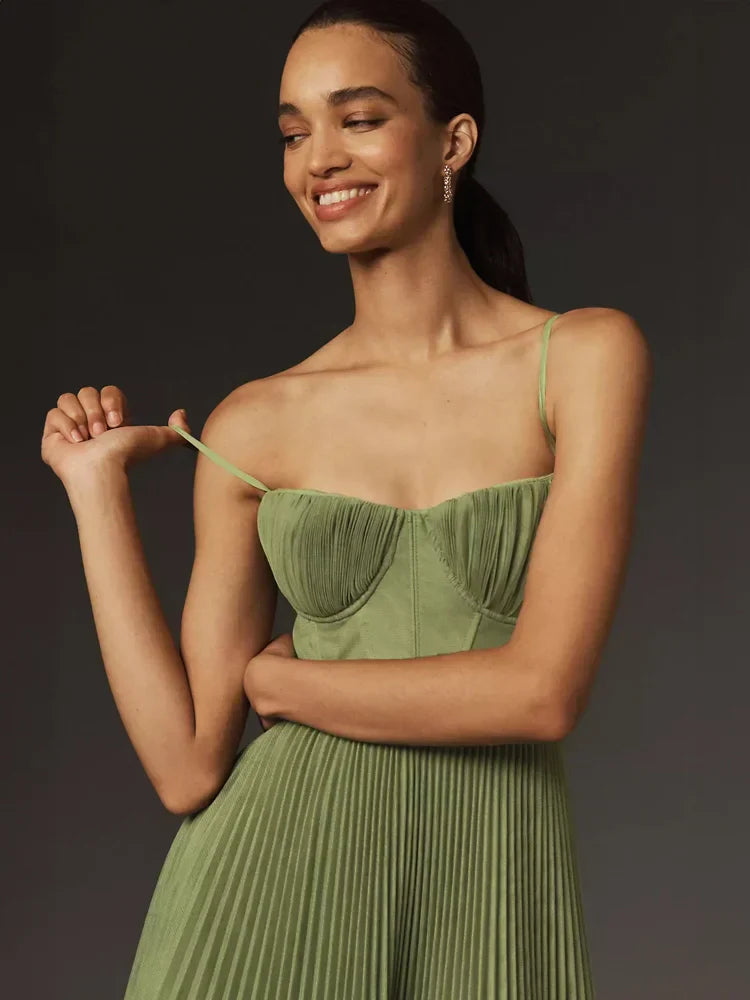 Ausgestelltes Midikleid mit plissiertem Tüll Bustier für Frauen
