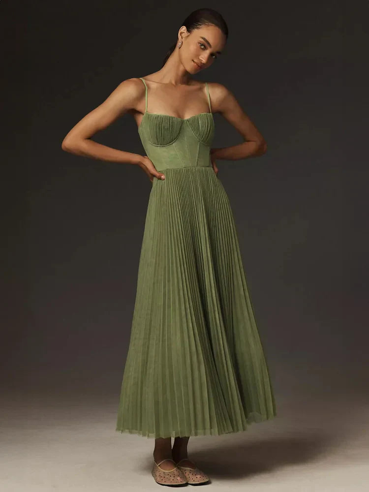Ausgestelltes Midikleid mit plissiertem Tüll Bustier für Frauen