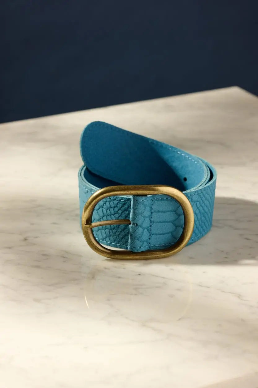 Wildledergürtel in Himmelblau mit Goldener Schnalle Für Frauen Mivona