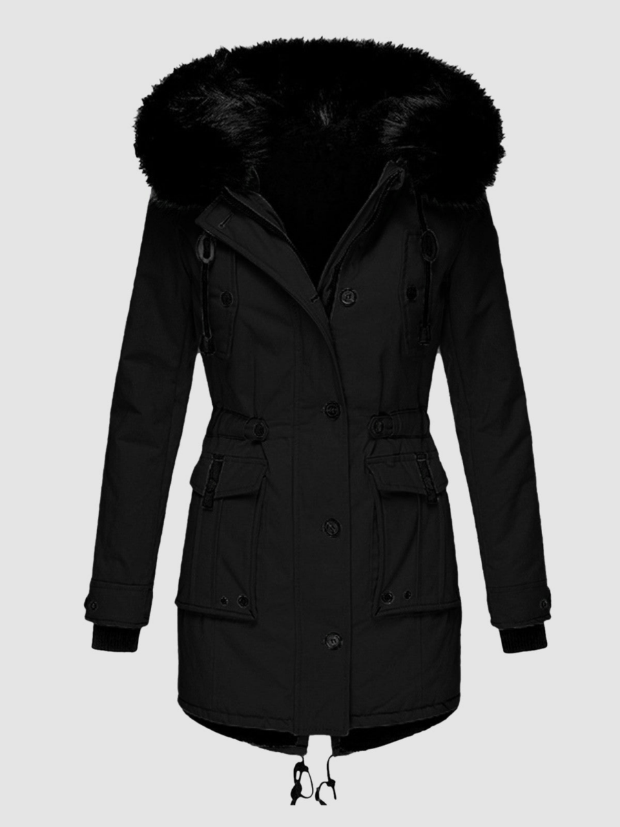 Parka Mantel mit Kapuze und Kunstfell für Winter Damen