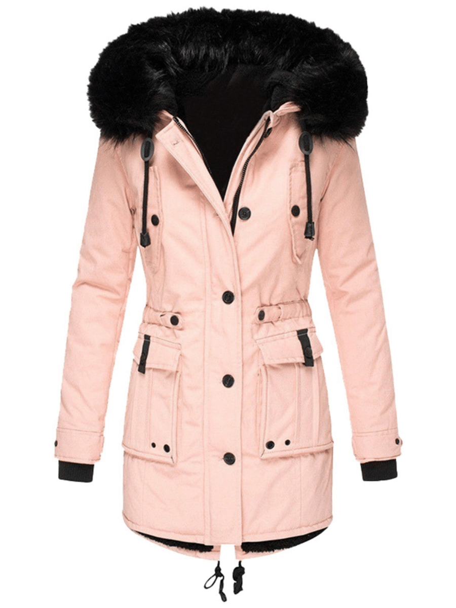 Parka Mantel mit Kapuze und Kunstfell für Winter Damen