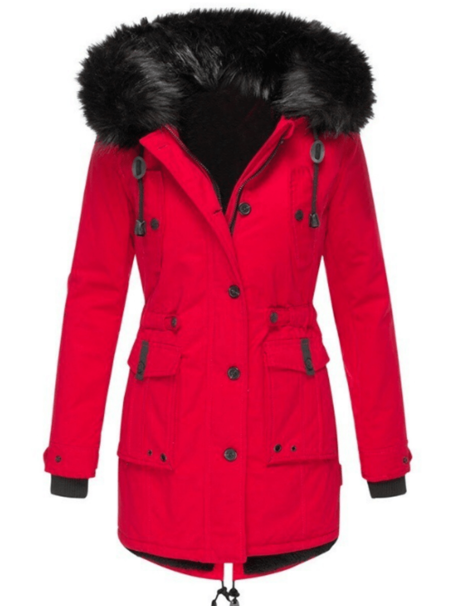 Parka Mantel mit Kapuze und Kunstfell für Winter Damen
