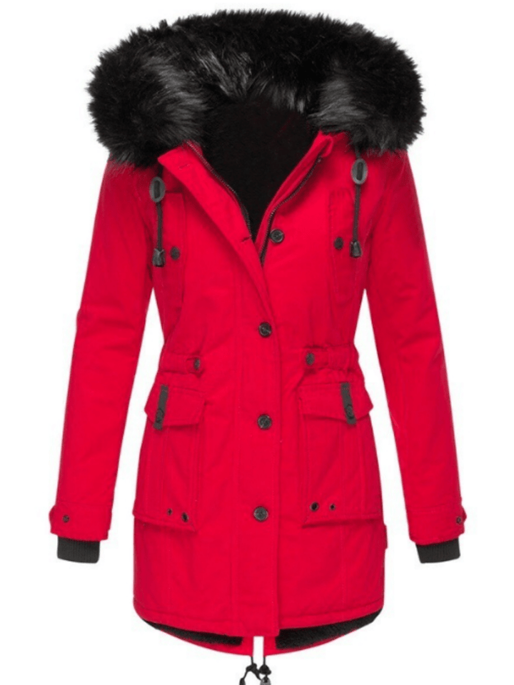 Parka Mantel mit Kapuze und Kunstfell für Winter Damen