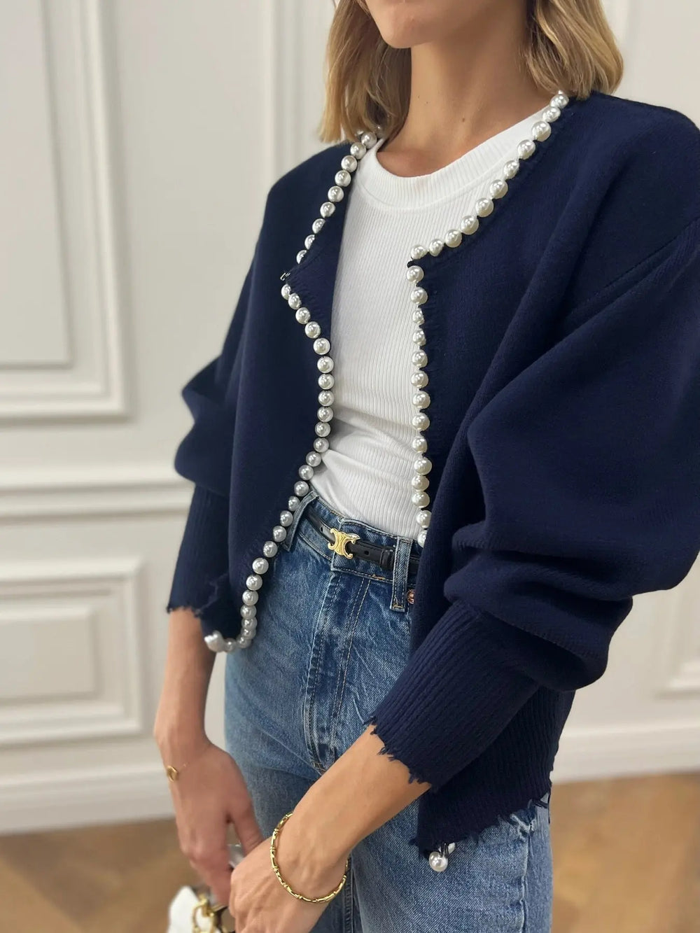 Strick Cardigan mit Perlen und femininer Note für Frauen Mivona