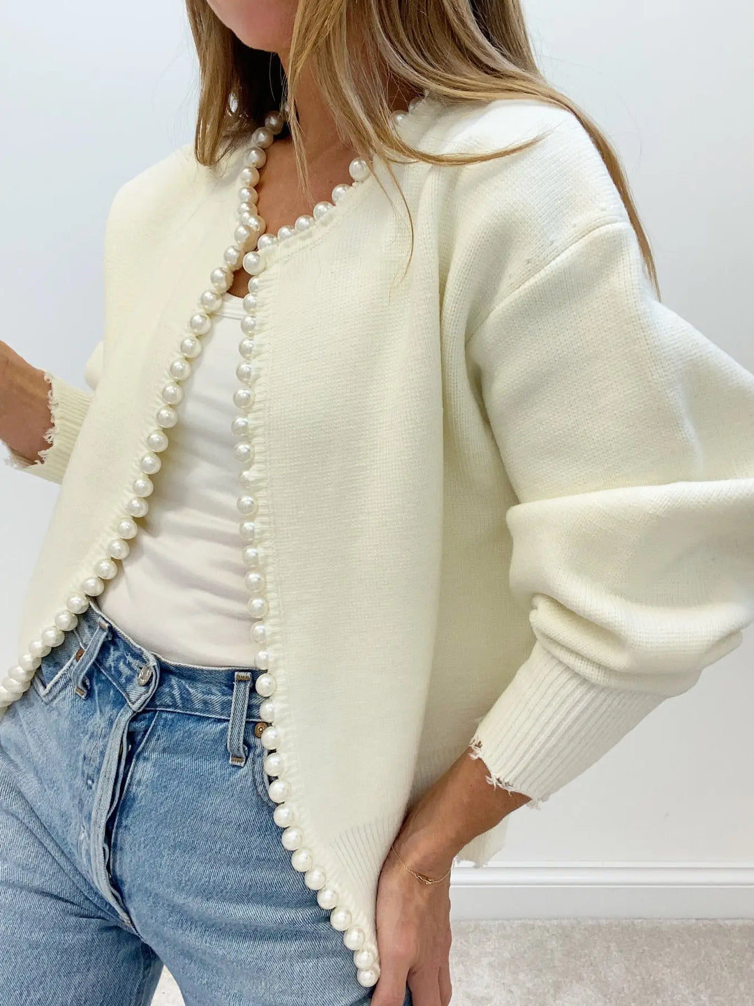Strick Cardigan mit Perlen und femininer Note für Frauen Mivona