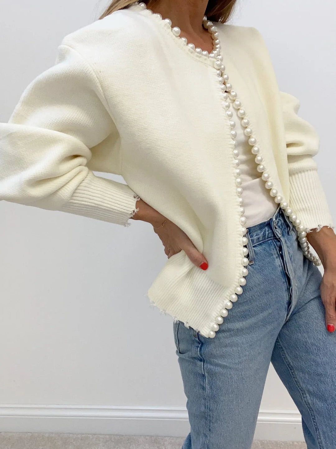 Strick Cardigan mit Perlen und femininer Note für Frauen Mivona